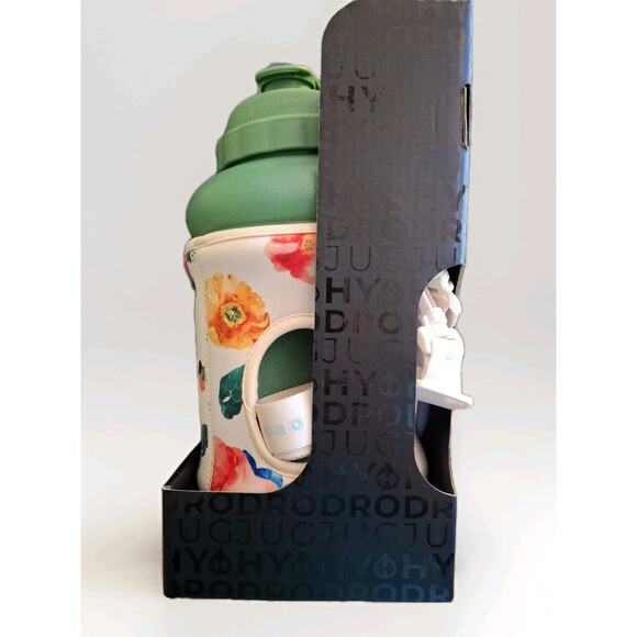 HYDROJUG Water Hydration Bottle Green with Floral Print Sleeve & Straw 73 Oz NEW - Picture 7 of 7